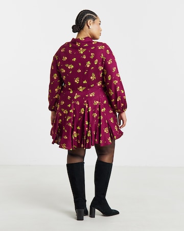 Simply Be Ditsy Print Long Sleeve Godet Shirt Dress