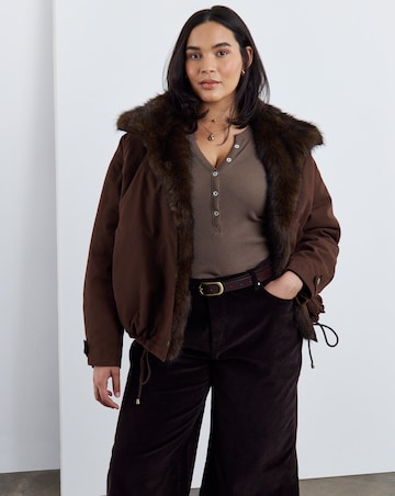 Chocolate Faux Fur Collar Parka Jacket