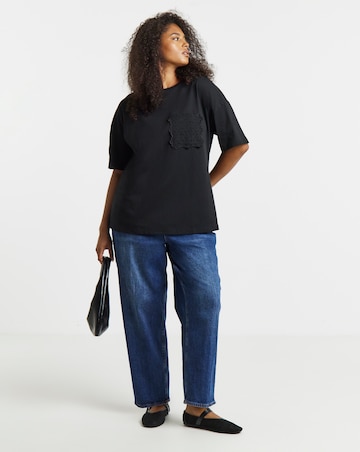 Simply Be Black Broderie Pocket T-Shirt
