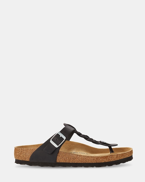 Birkenstock Gizeh Black Oiled Leather Braided Sandals - Standard Fit (D)