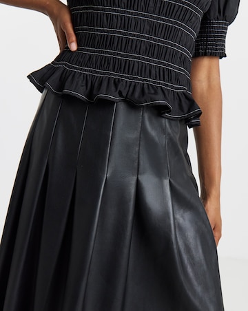 Black PU Pleated Midaxi Skirt