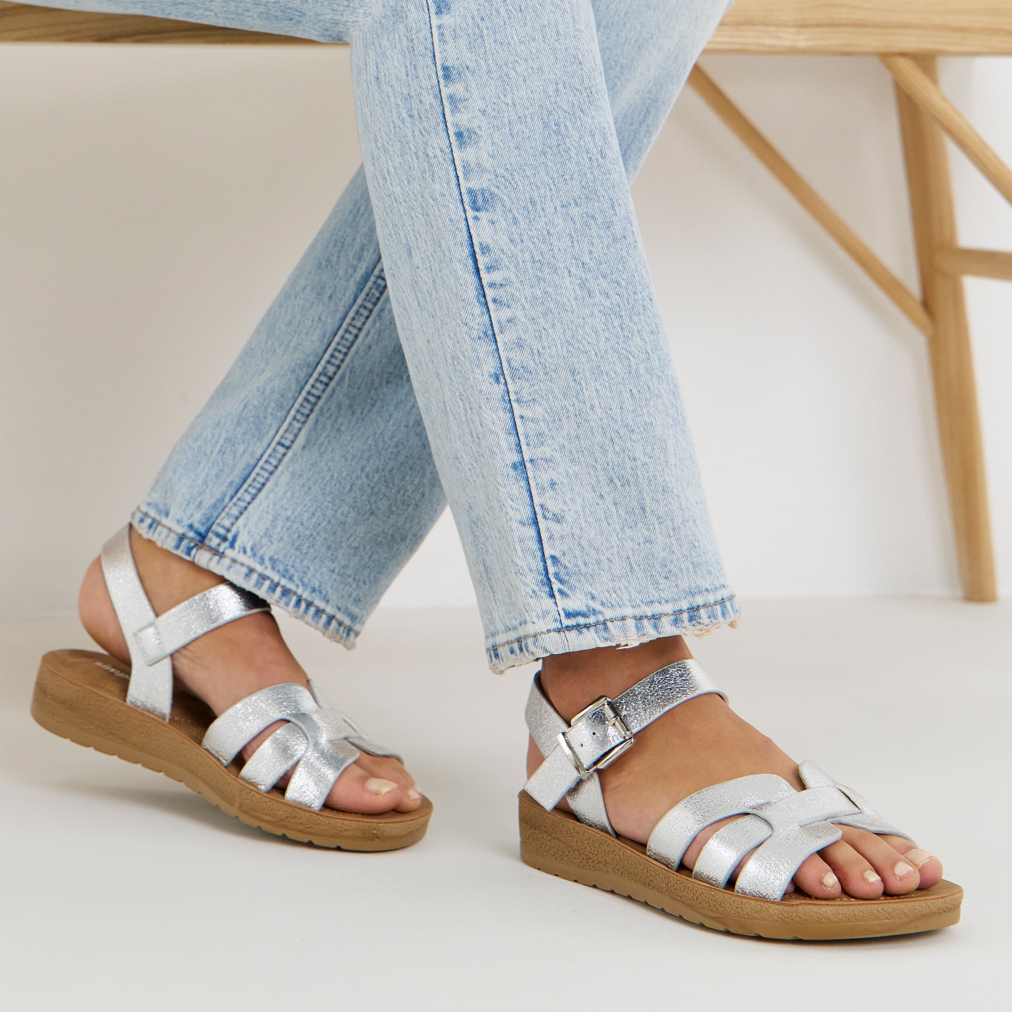 silver comfort strap sandals