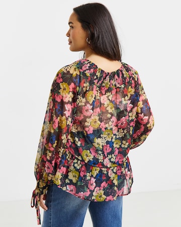 Simply Be Floral Shirred Neckline Long Sleeve Blouse