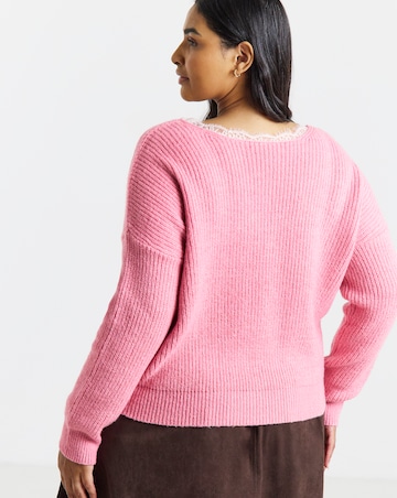 V-Neck Lace Trim Jumper