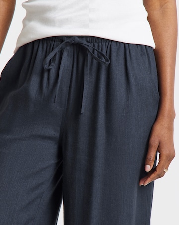 Simply Be Navy Tie Waist Linen Mix Wide Leg Trousers