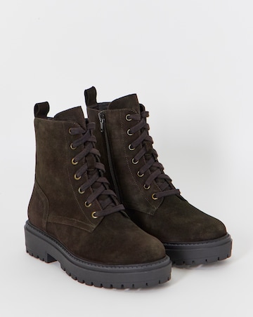 Serena Suede Chunky Lace Up Boots - Wide Fit (E)