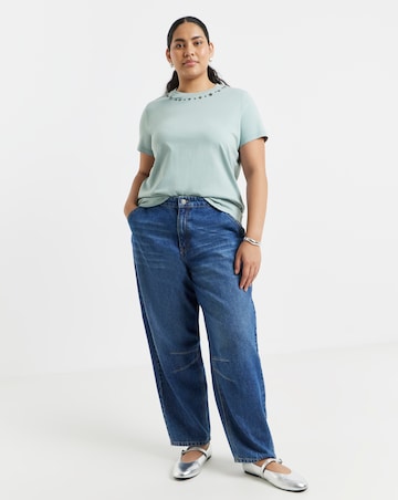 Simply Be Blue Embellished Neckline T-Shirt