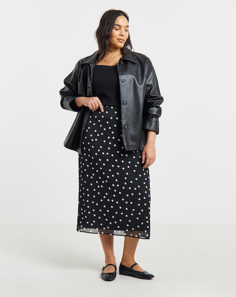 Simply Be Mono Spot Print Chiffon Maxi Skirt
