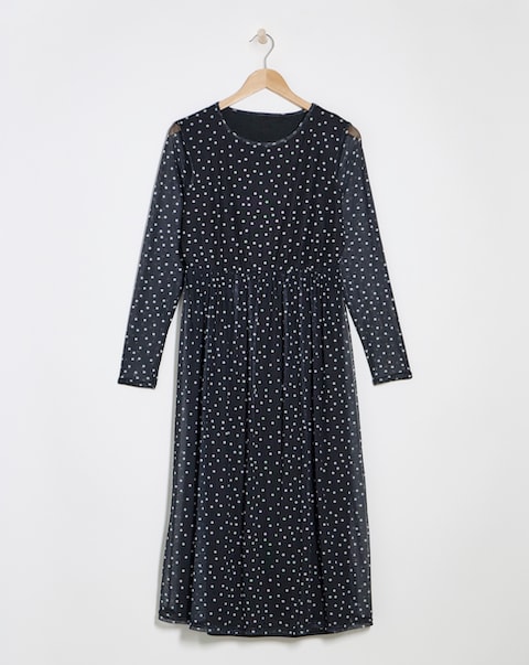 Spot Print Mesh Midi Dress