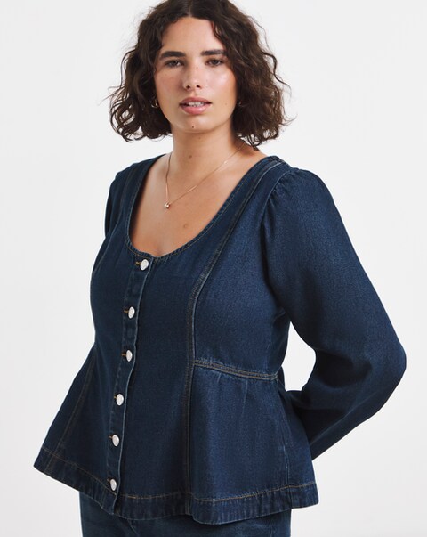 Simply Be Indigo Denim Peplum Top
