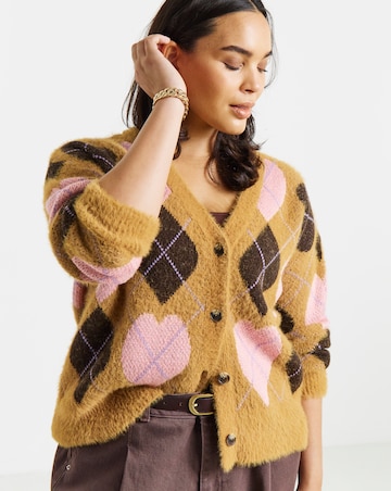 Heart Argyle Fluffy Cardigan