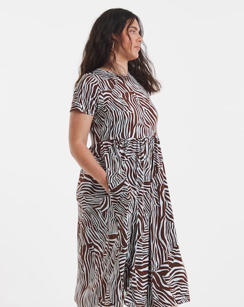 Zebra Print Jersey Midi Dress With Pockets