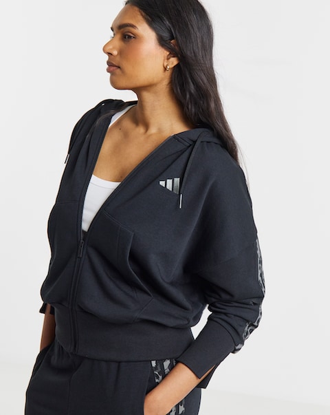 adidas 3 Stripe Leopard Print Full Zip Hoodie