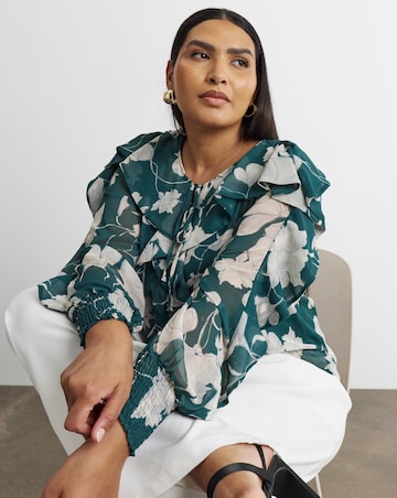 Joanna Hope Crinkle Chiffon Ruffle Blouse