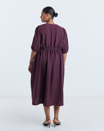 Simply Be Burgundy Textured Waist Detail Midi Dress
