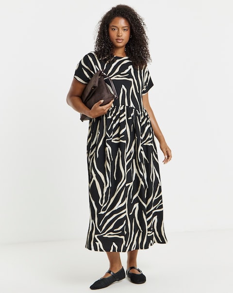 Simply Be Mono Zebra Print Waffle Midi Dress