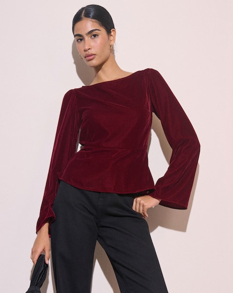 Nobody's Child Eva Velvet Top with Flute Sleeve