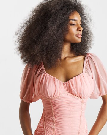 Simply Contour Pink Stretch Ruched Mesh Contouring Seam Bodycon Dress