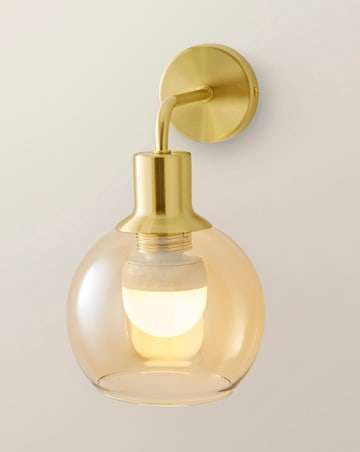 ValueLights Bellamy Brushed Gold Rechargeable Amber Glass Wall Light