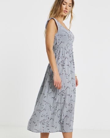 Stripe and Floral Button Up Midi Sun Dress