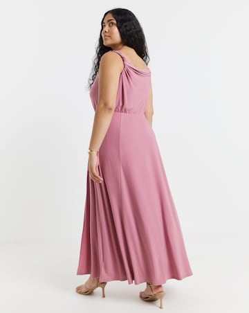 Pink Cowl Back Maxi Bridesmaid Dress With Side Split