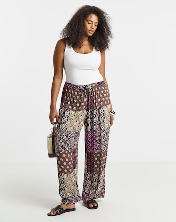 Simply Be Multi Print Tie Waist Crinkle Wide Leg Trouser