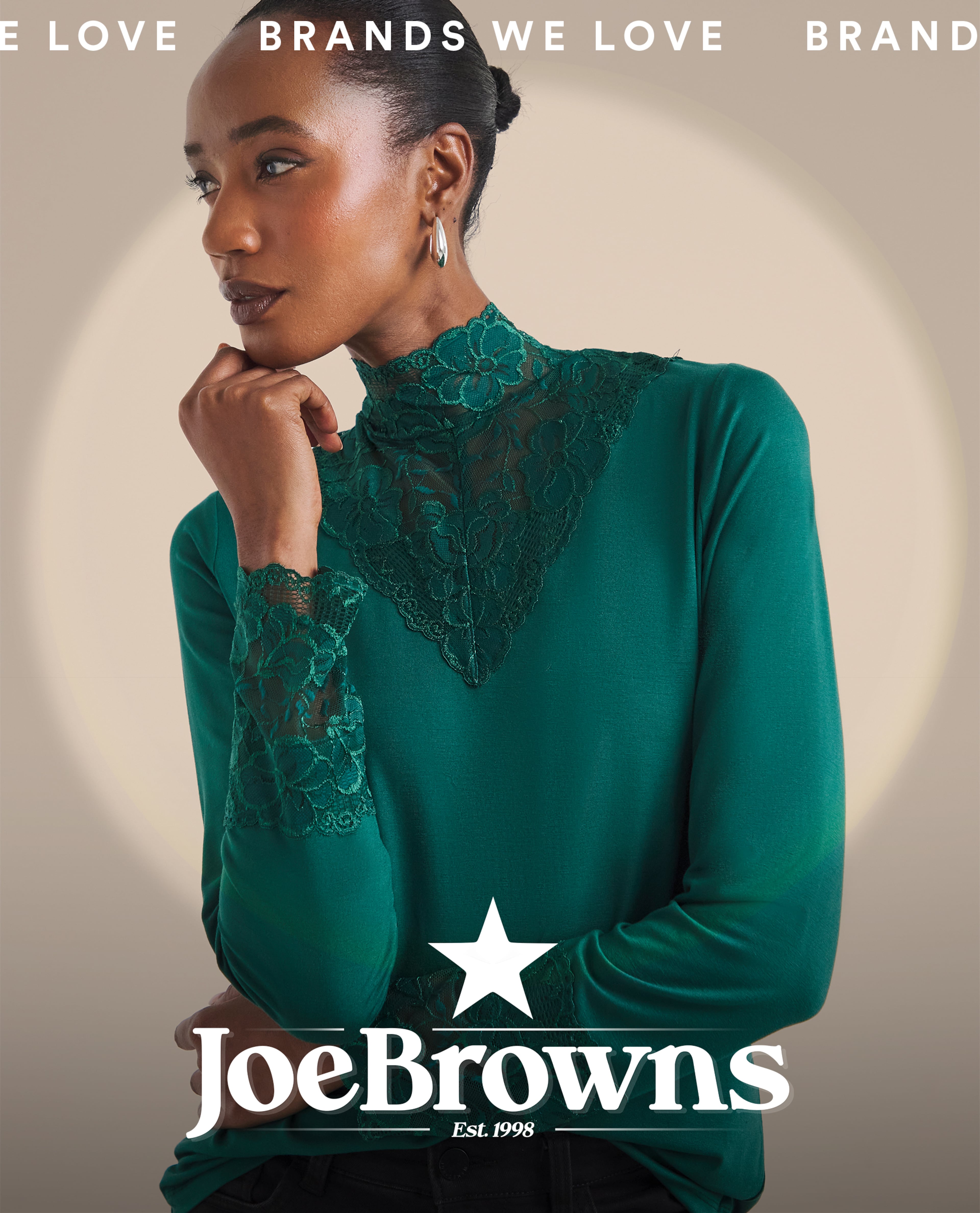 Model wears green knot from Joe Browns