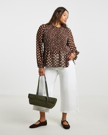 Simply Be Brown Spot Shirred Blouse
