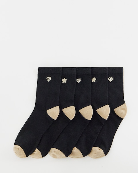 Pretty Secrets (5 Pair Pack) Embroidered Ankle Socks