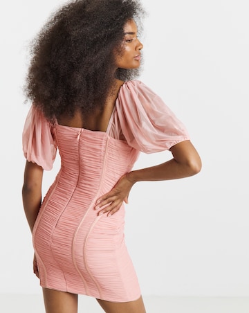 Simply Contour Pink Stretch Ruched Mesh Contouring Seam Bodycon Dress