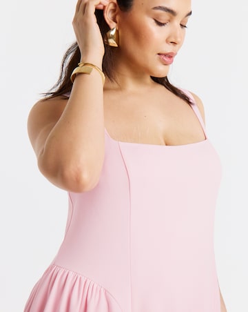 Pink Scuba Crepe Waist Detail Midi Dress
