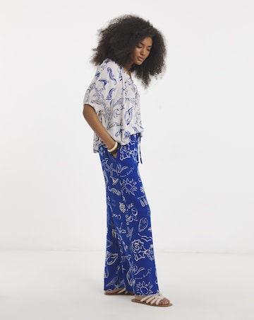 Shell Print Wide Leg Crinkle Trouser