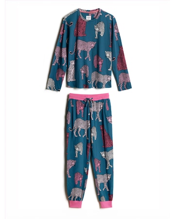 Chelsea Peers Classic Long Sleeve Crew Neck Leopard Pyjama Set