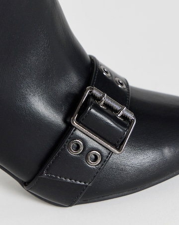 Maddox Knee Hi Heeled Pointed Toe Boots With Eyelet Straps - Wide Fit (E)