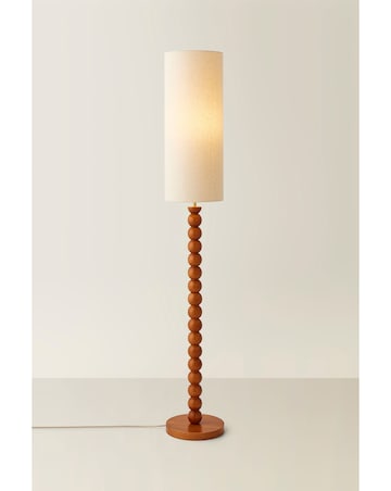 ValueLights Wyatt Wood Bobble Floor Lamp With Tall Linen Shade