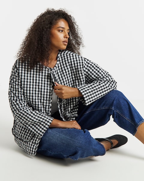 Simply Be Black Quilted Gingham Jacket