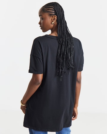 Black Oversized Exposed Seam Pure Cotton V Neck T-Shirt