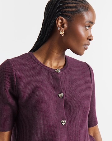 Plum Short Sleeve Peplum Cardigan