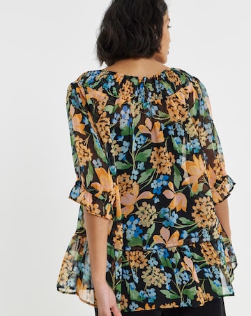 Simply Be Floral Print Shirred Neckline Short Sleeve Blouse