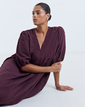 Simply Be Burgundy Textured Waist Detail Midi Dress