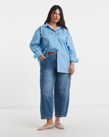 Blue Stripe Embroidered Oversized Shirt