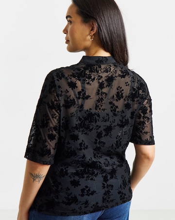 Simply Be Black Mesh Flock Top