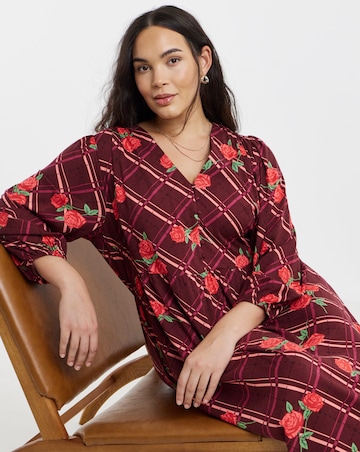 Simply Be Burgundy Floral Button Through Midi Dress