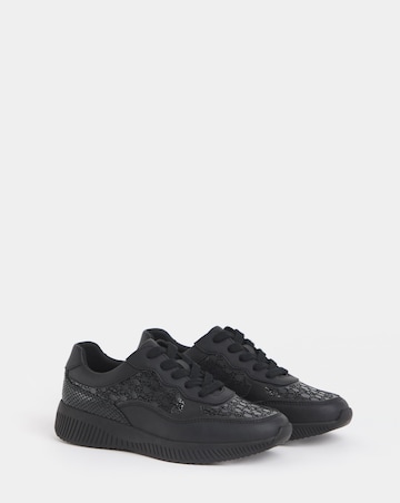 Heavenly Soles Rosetta Lace Up Patterned Leather Trainer - Extra Wide Fit (EEE)