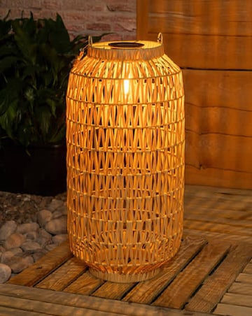 ValueLights Solar Powered Outdoor Natural Rope Lantern Garden Light Floor Lamp