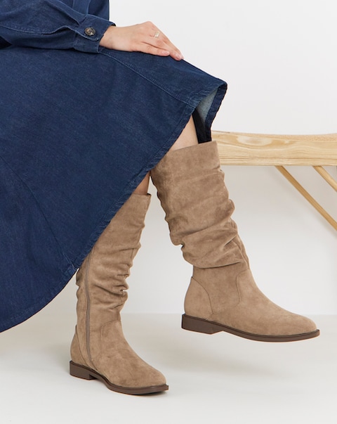 Pebble Knee High Ruched Boots - Extra Wide Fit (EEE) & Super Curvy Calf