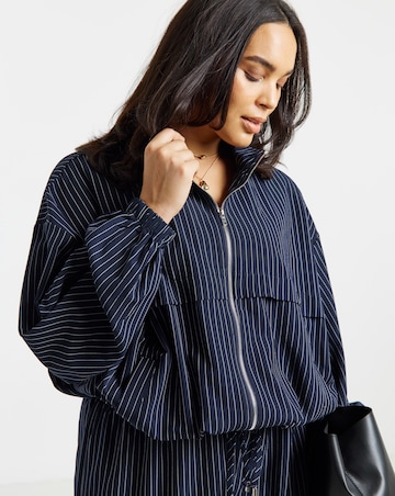 Simply Be Navy Stripe Full Zip Funnel Neck Top