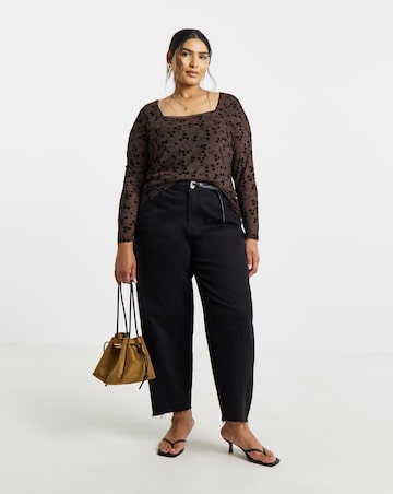Simply Be Chocolate Floral Flocked Mesh Square Neck Top
