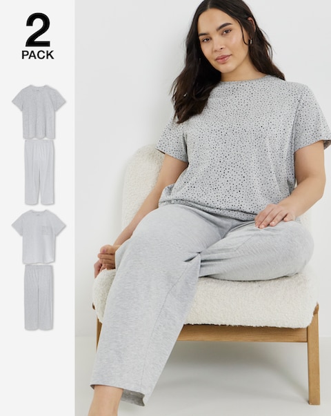 Pretty Secrets (2 Pack) Value Pyjama Sets Grey Marl