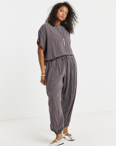 Simply Be Grey Pinstripe Co-Ord Tie Waist Top